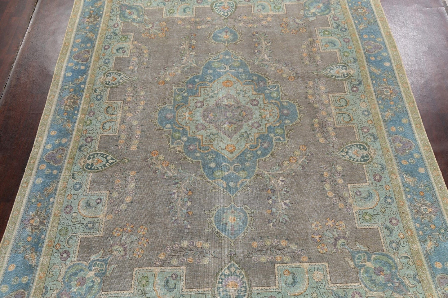 Geometric Distressed Tabriz Persian Area Rug 9x13