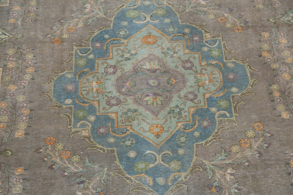 Geometric Distressed Tabriz Persian Area Rug 9x13