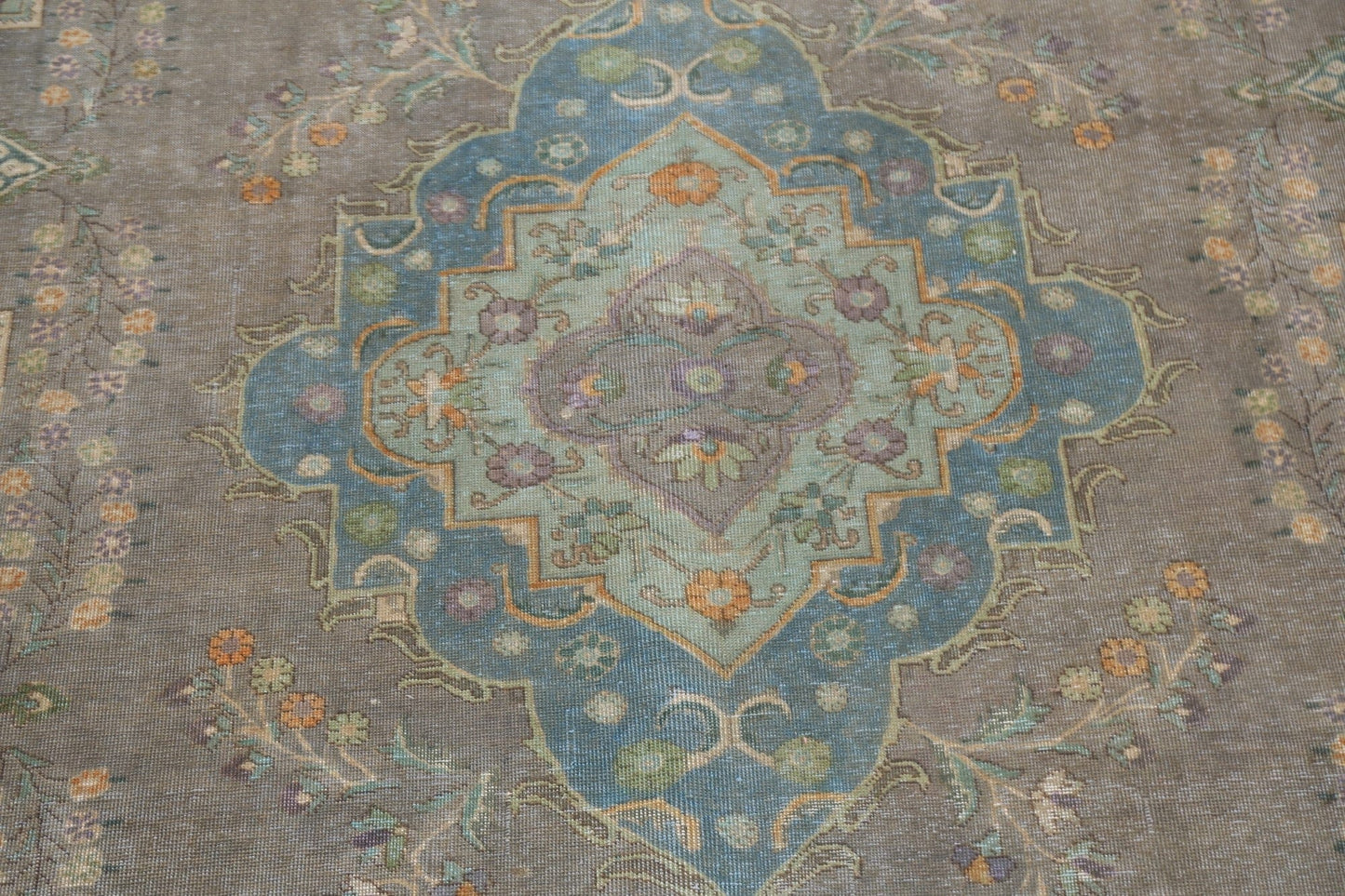 Geometric Distressed Tabriz Persian Area Rug 9x13