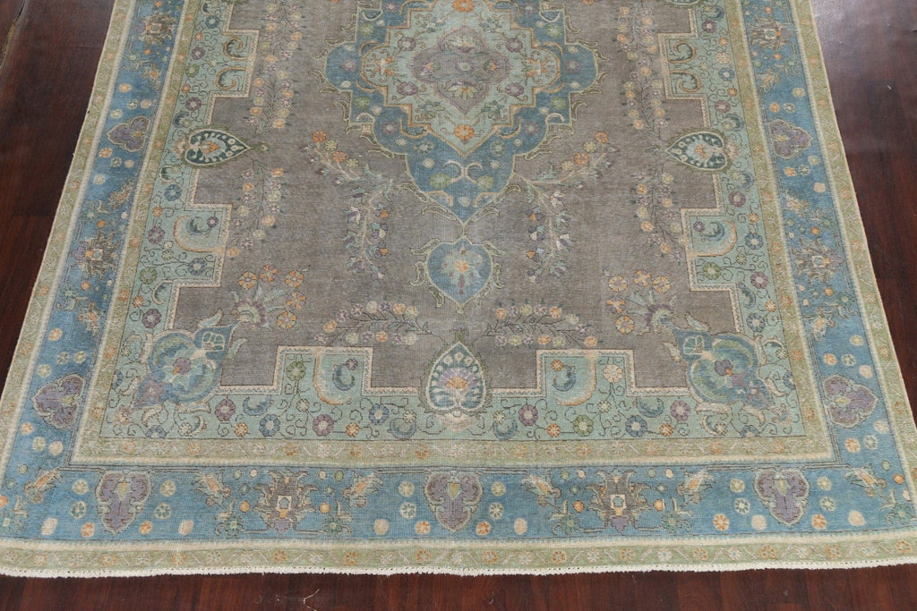 Geometric Distressed Tabriz Persian Area Rug 9x13