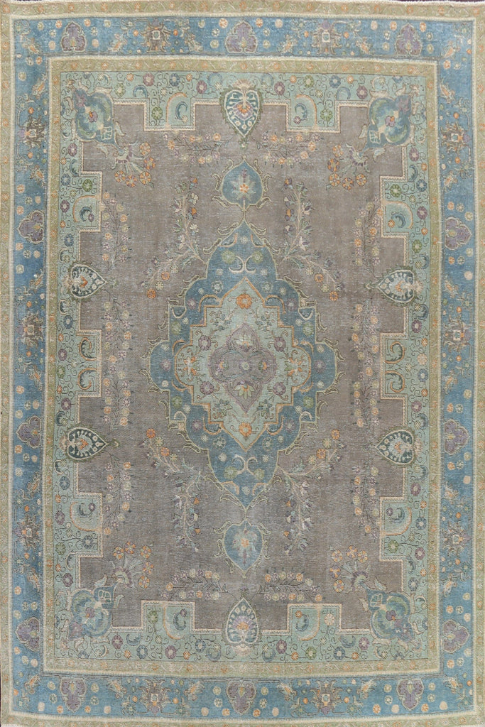 Geometric Distressed Tabriz Persian Area Rug 9x13