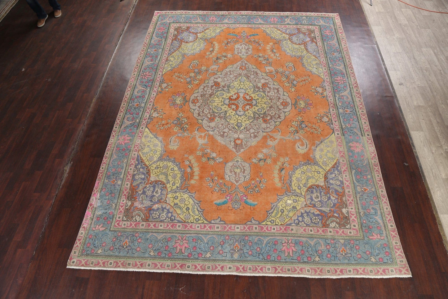 Traditional Distressed Tabriz Persian Area Rug 10x13