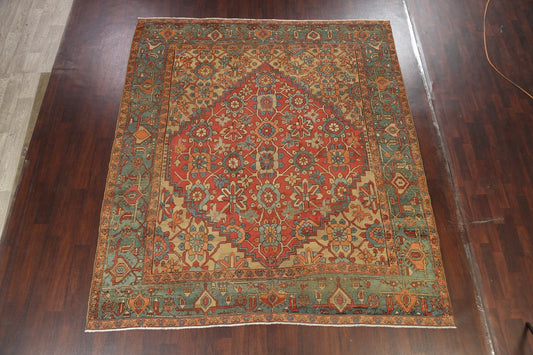 Pre-1900 Antique Vegetable Dye Heriz Serapi Persian Area Rug 9x10