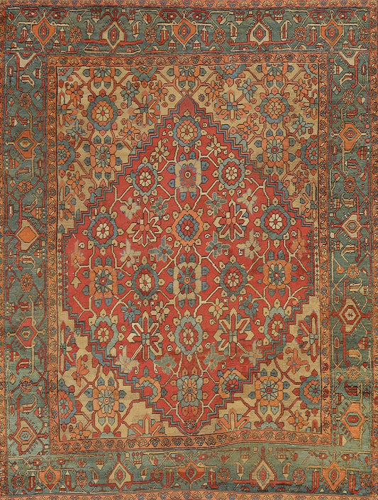 Pre-1900 Antique Vegetable Dye Heriz Serapi Persian Area Rug 9x10