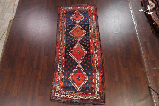 100% Vegetable Dye Tribal Qashqai Persian Runner Rug 4x10