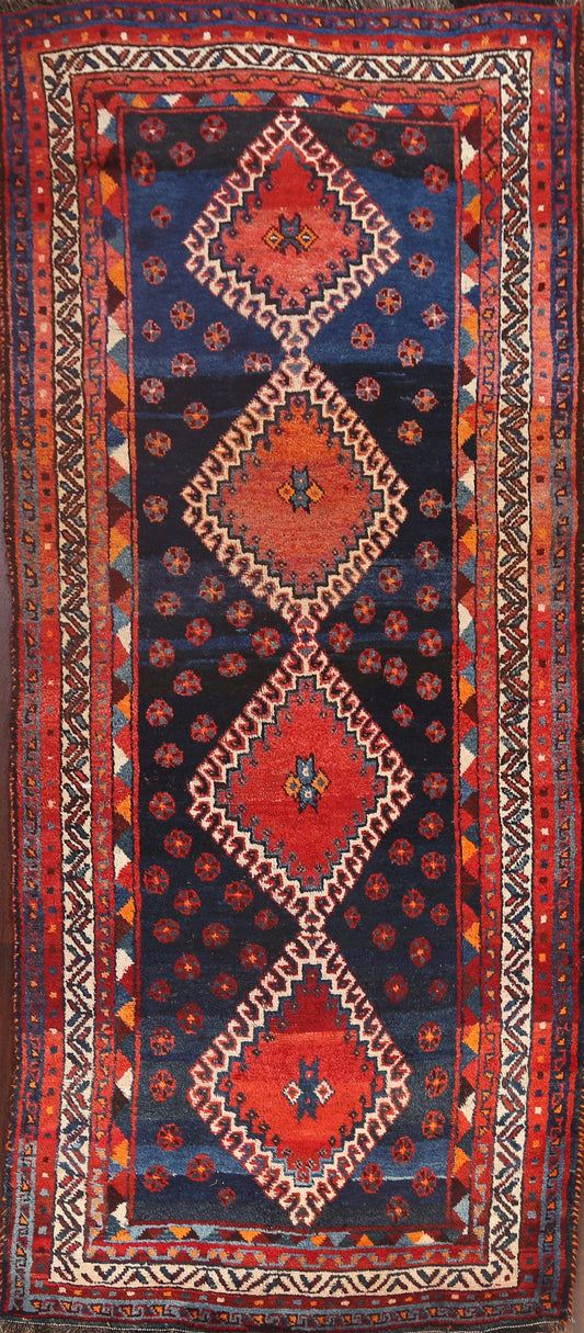 100% Vegetable Dye Tribal Qashqai Persian Runner Rug 4x10