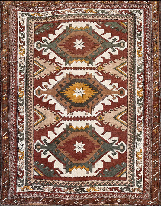 Natural Dye Geometric Anatolian Oriental Area Rug 6x7