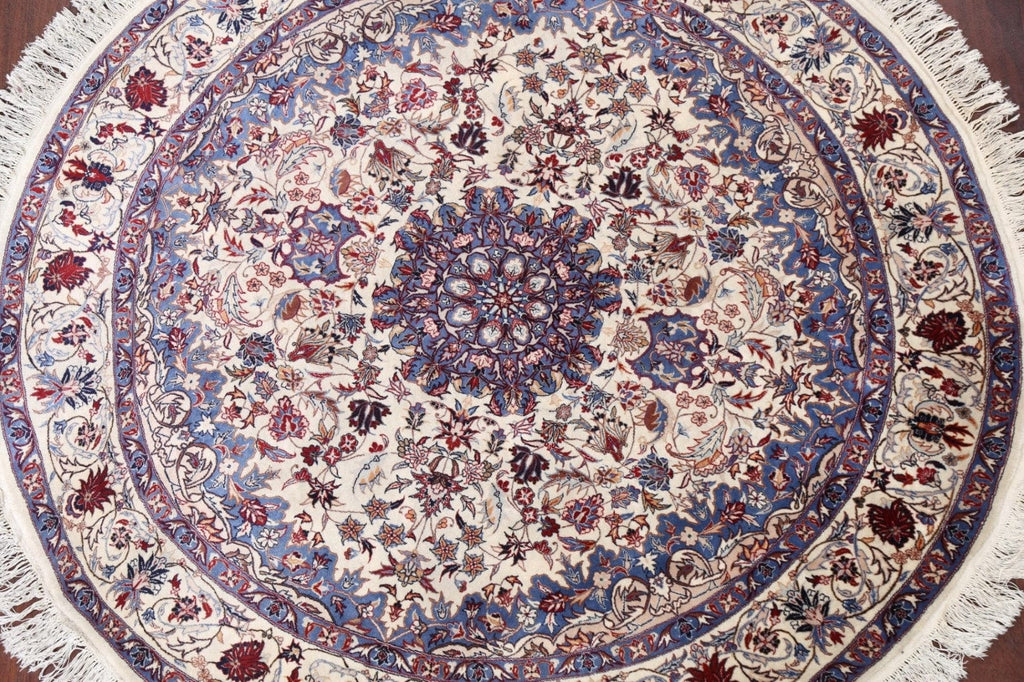 Floral Isfahan Persian Area Rug 6x6 Round