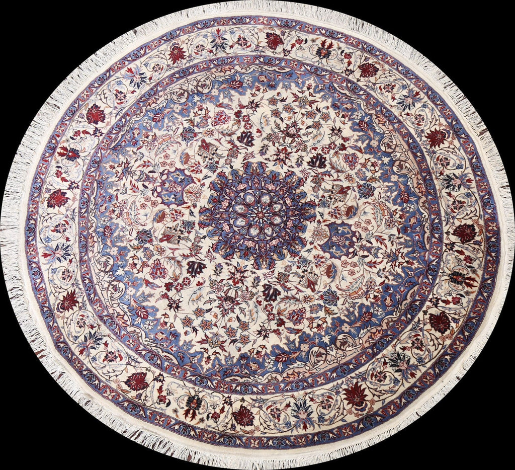 Floral Isfahan Persian Area Rug 6x6 Round