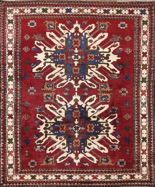 Natural Dye Geometric Anatolian Oriental Area Rug 5x6