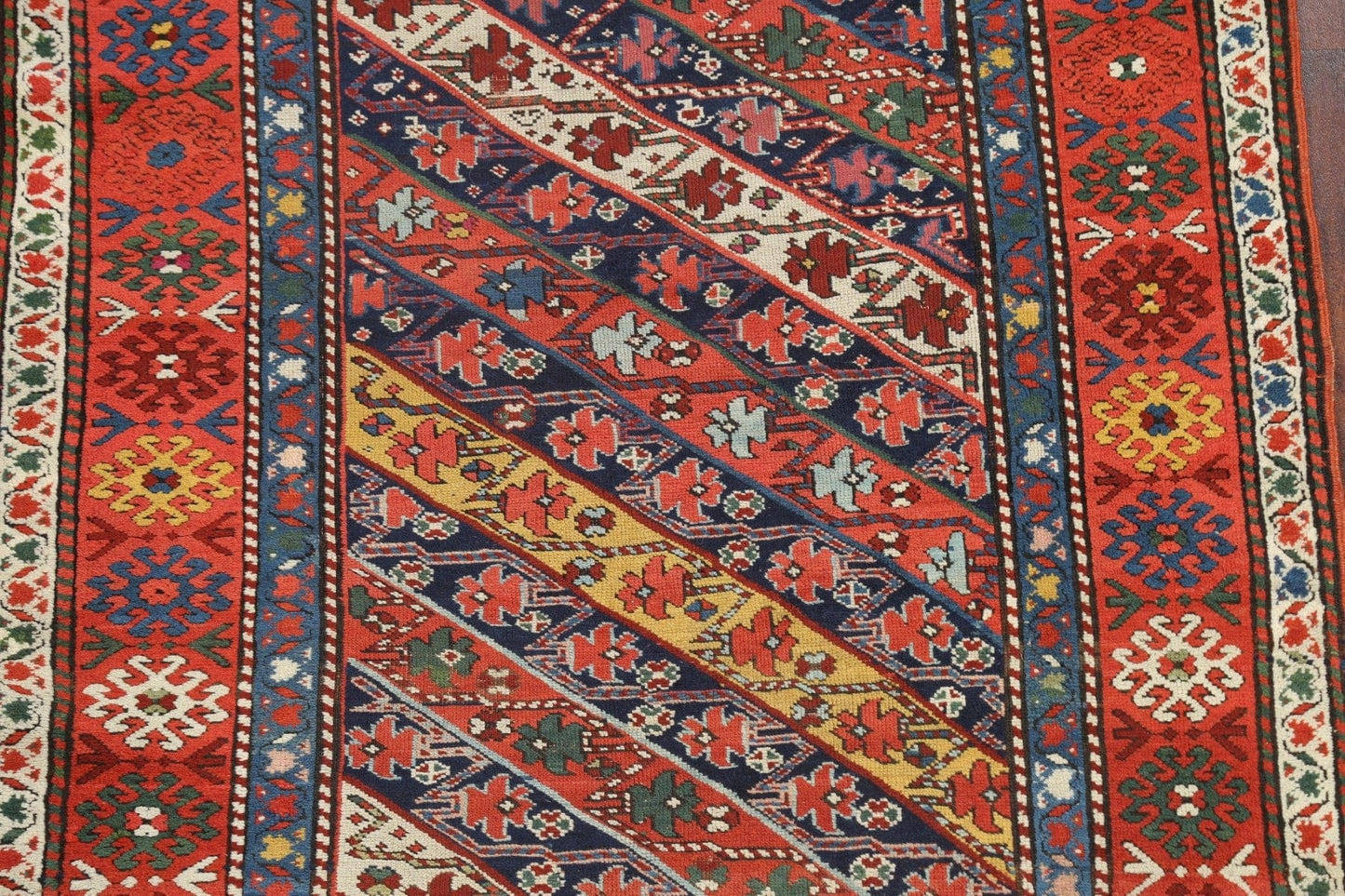 Antique Vegetable Dye Kazak Oriental Area Rug 4x8