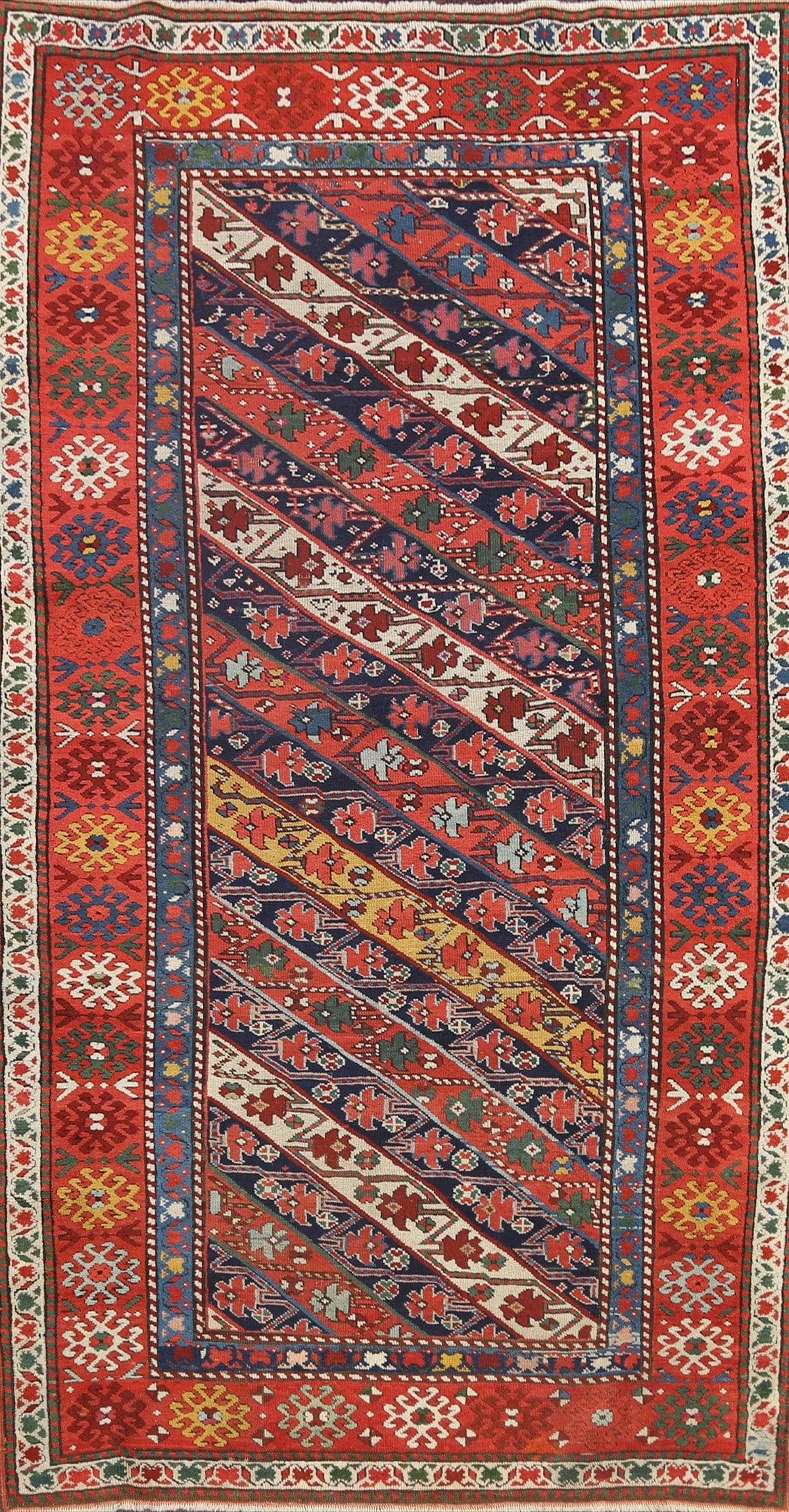 Antique Vegetable Dye Kazak Oriental Area Rug 4x8