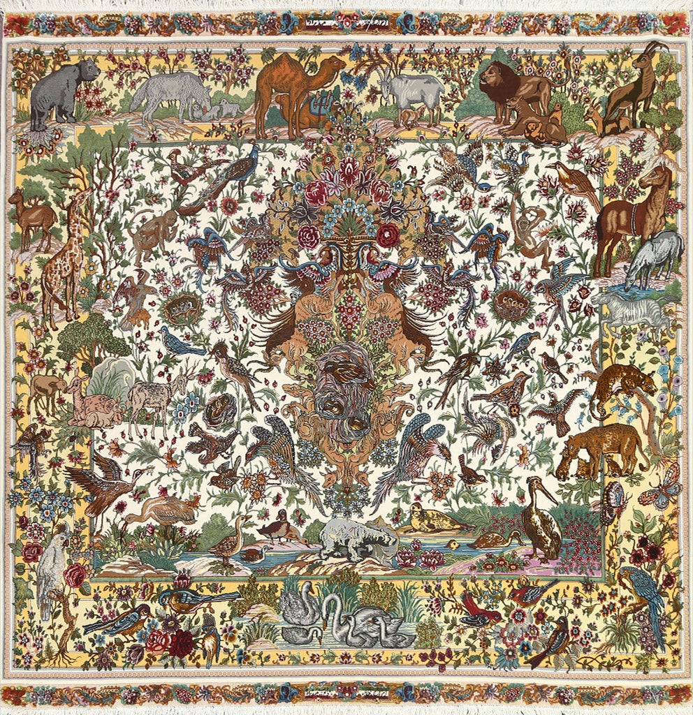 Masterpiece Animal Pictorial Tabriz Persian Area Rug 6x6