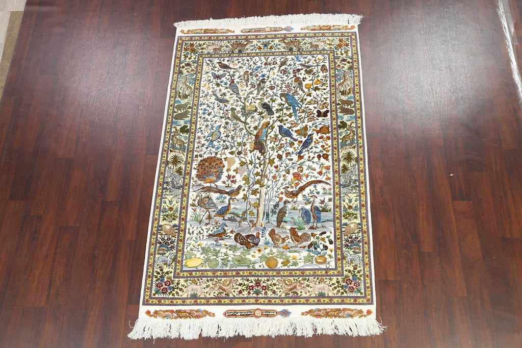 Animal Pictorial Silk Tabriz Persian Area Rug 5x7