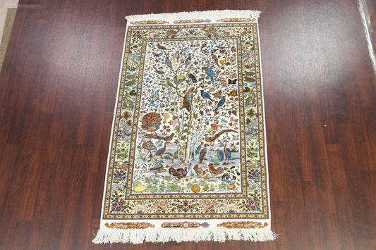 Animal Pictorial Silk Tabriz Persian Area Rug 5x7