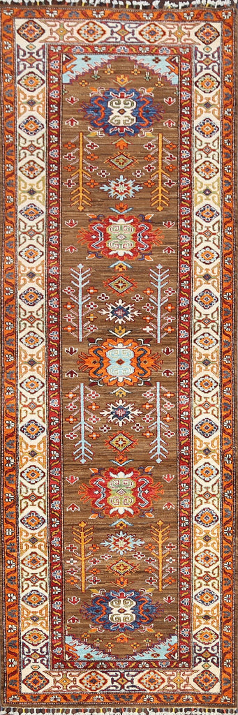 Geometric Kazak Oriental Runner Rug 3x10