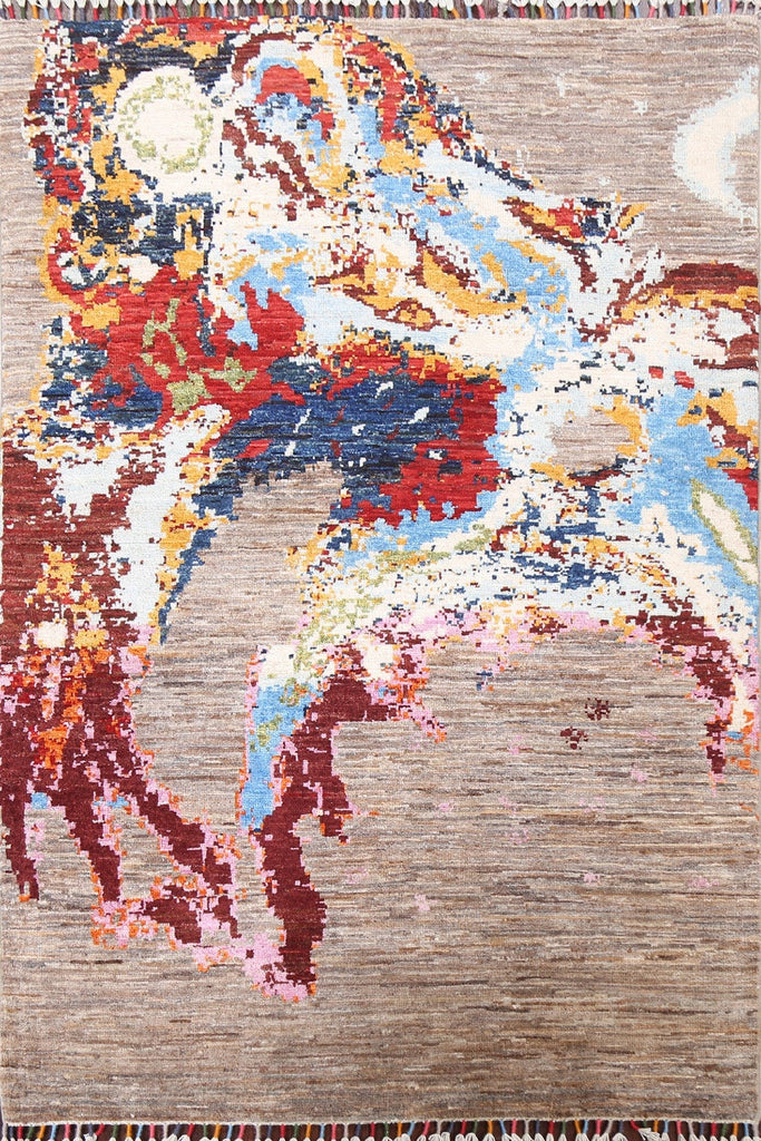 Abstract Kazak Oriental Area Rug 4x6