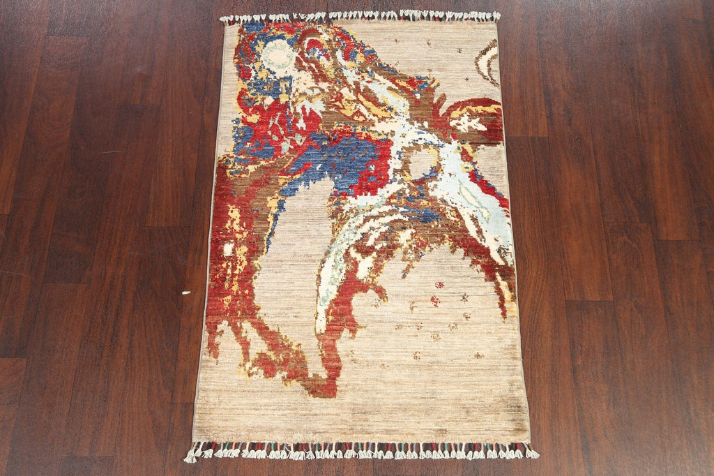 Contemporary Abstract Oriental Area Rug 3x4