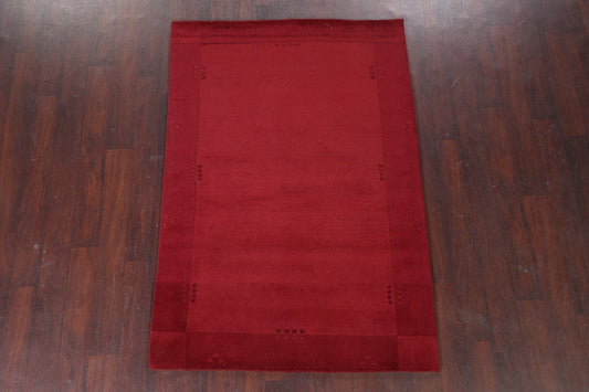 Bordered Gabbeh Oriental Red Area Rug 4x6