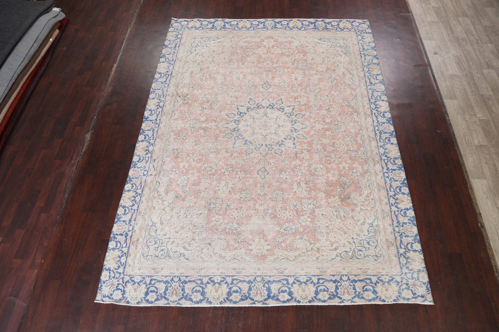 Muted Distressed Kerman Persian Area Rug 9x12