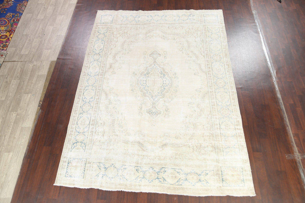 Muted Distressed Kerman Persian Area Rug 8x12