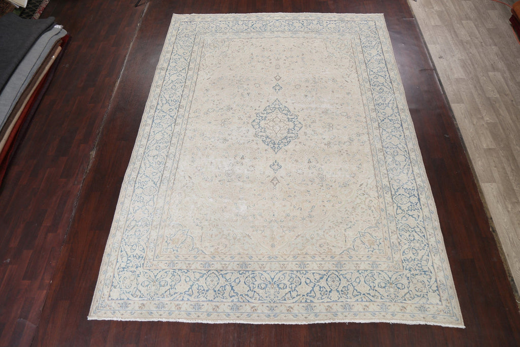 Muted Distressed Kerman Persian Area Rug 9x13