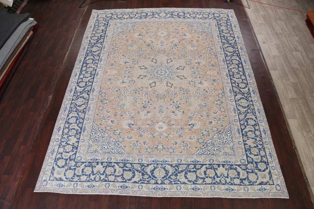 Muted Distressed Kashan Persian Area Rug 10x13