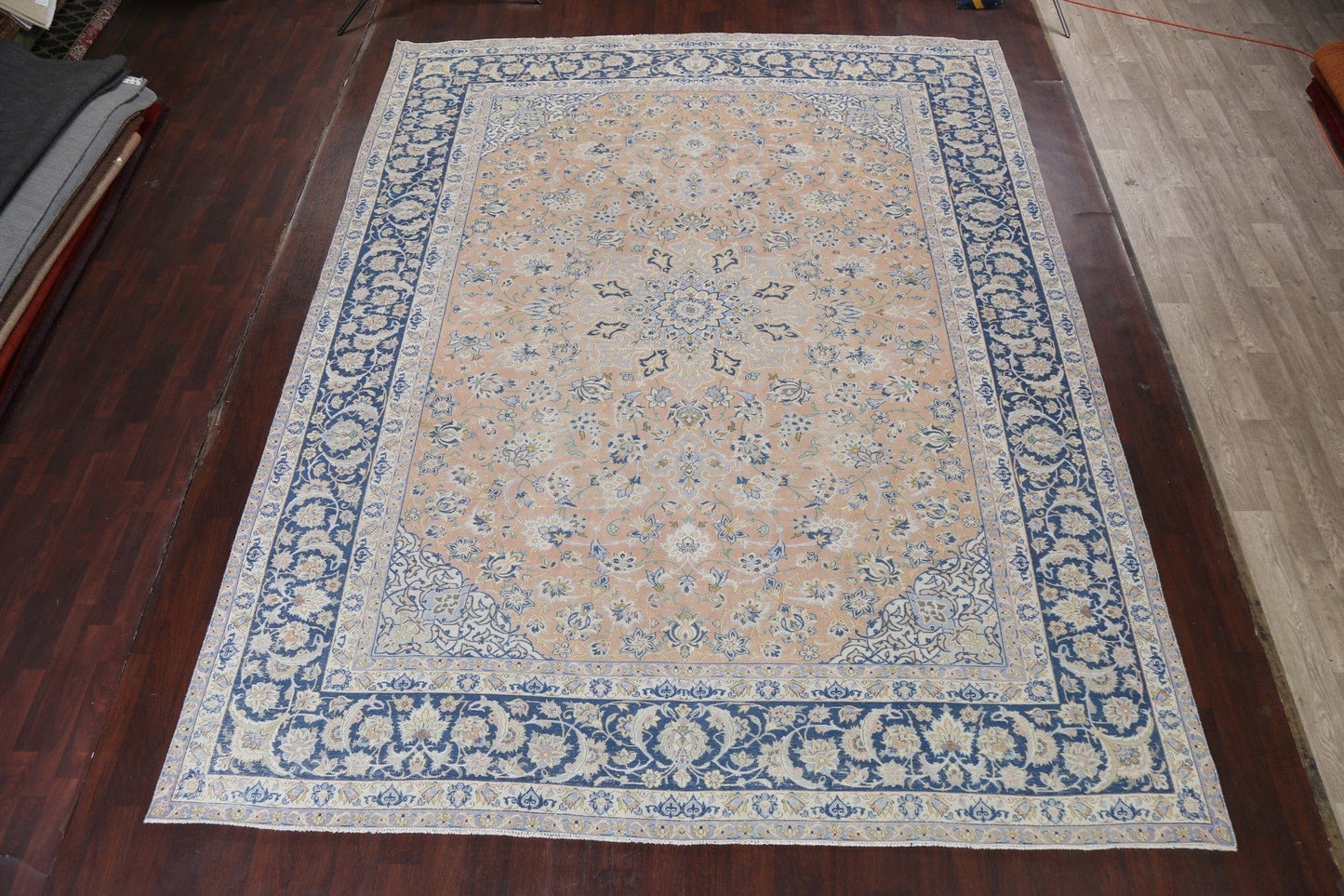 Muted Distressed Kashan Persian Area Rug 10x13