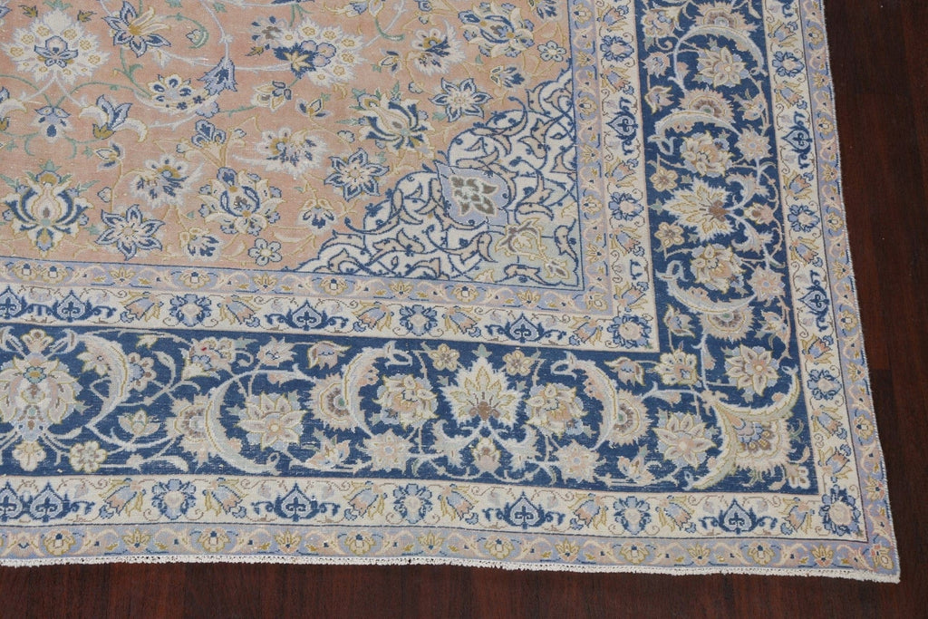 Muted Distressed Kashan Persian Area Rug 10x13