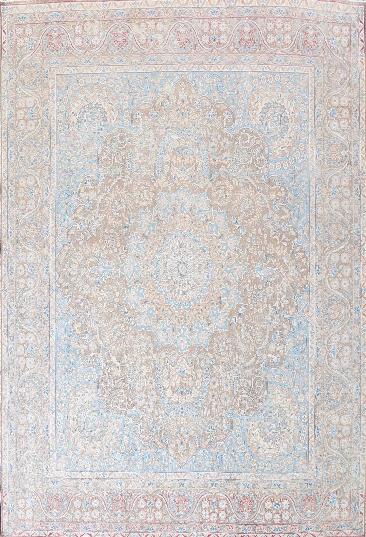 Muted Distressed Kerman Persian Area Rug 10x13