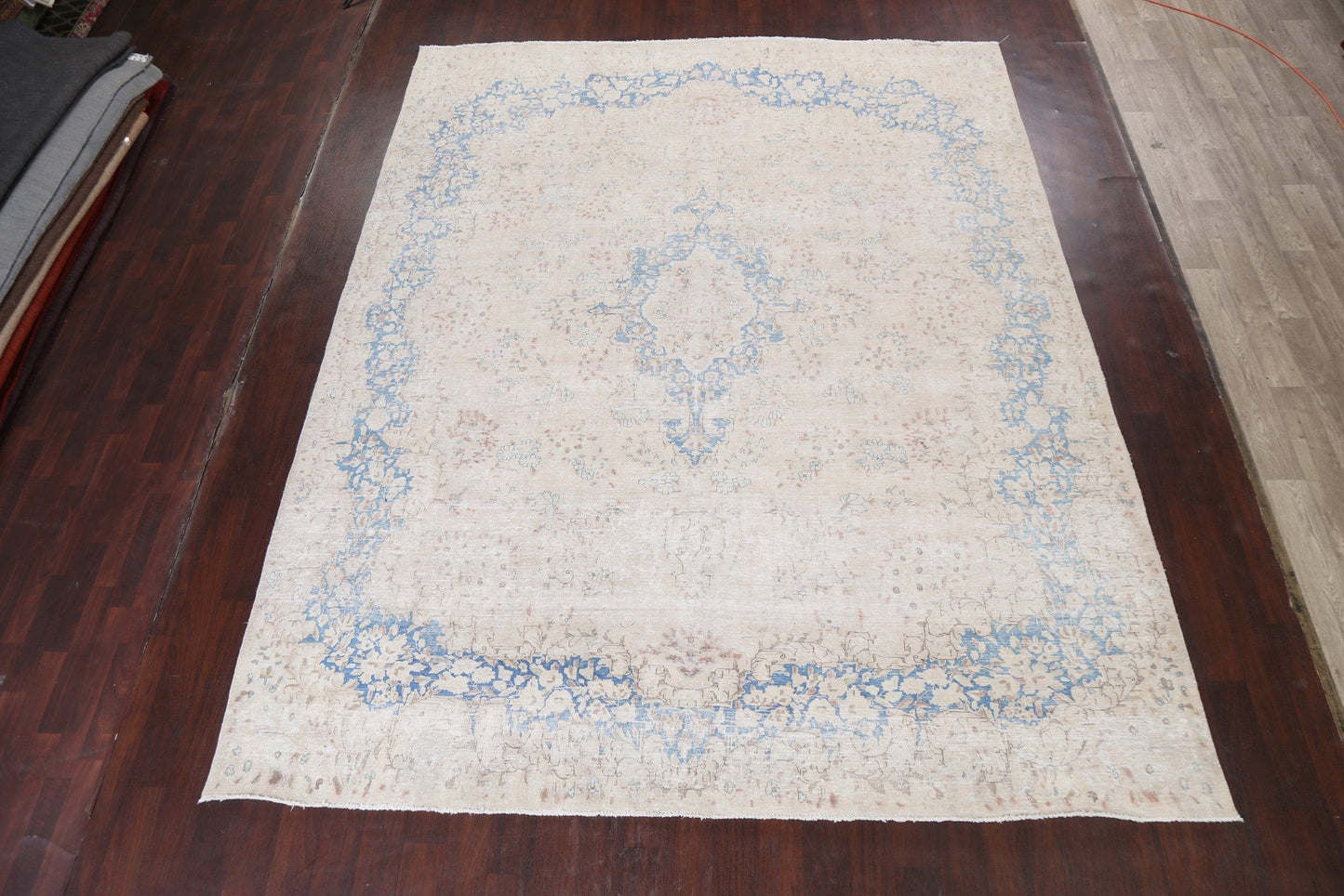 Muted Distressed Kerman Persian Wool Rug 10x12