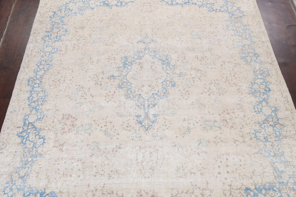 Muted Distressed Kerman Persian Wool Rug 10x12