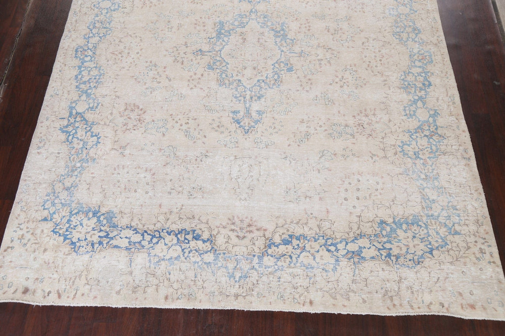 Muted Distressed Kerman Persian Wool Rug 10x12