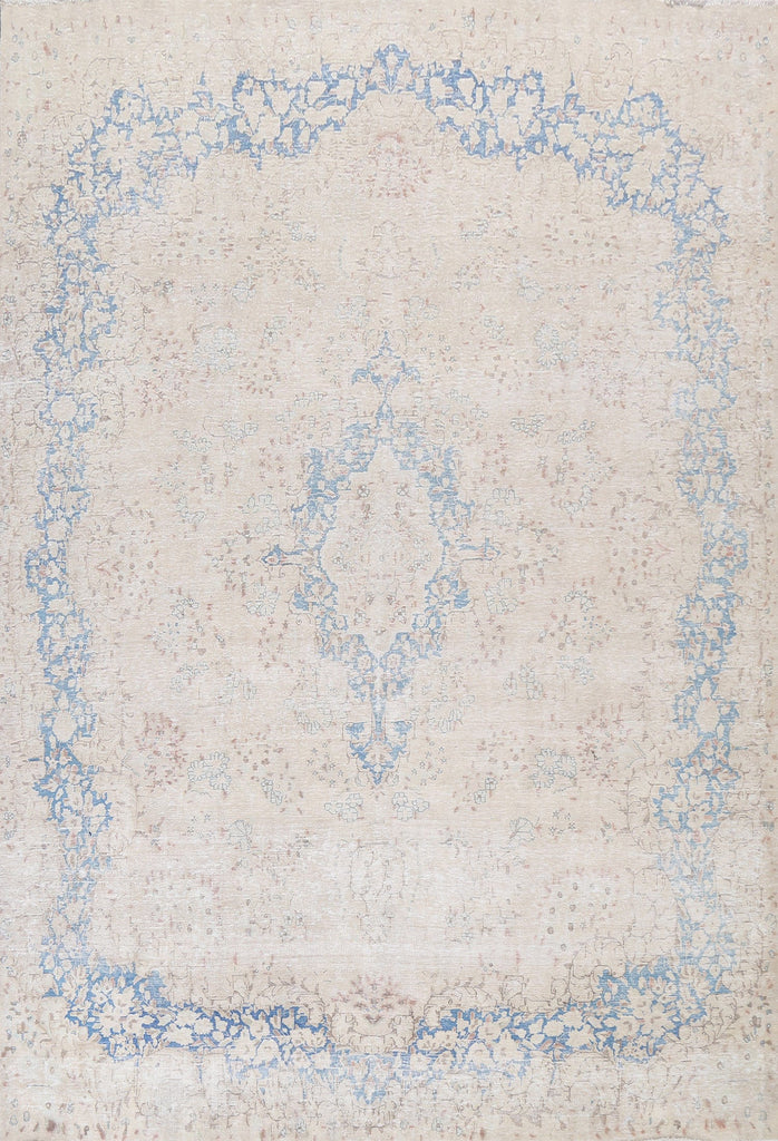 Muted Distressed Kerman Persian Wool Rug 10x12