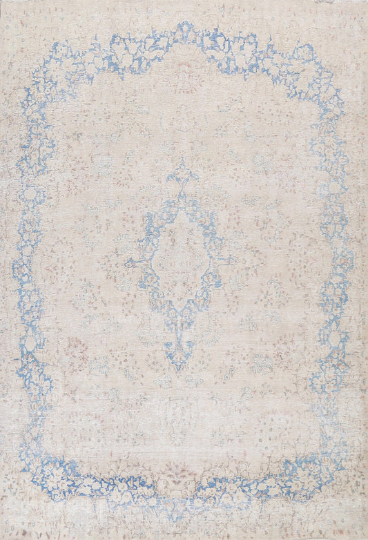 Muted Distressed Kerman Persian Wool Rug 10x12