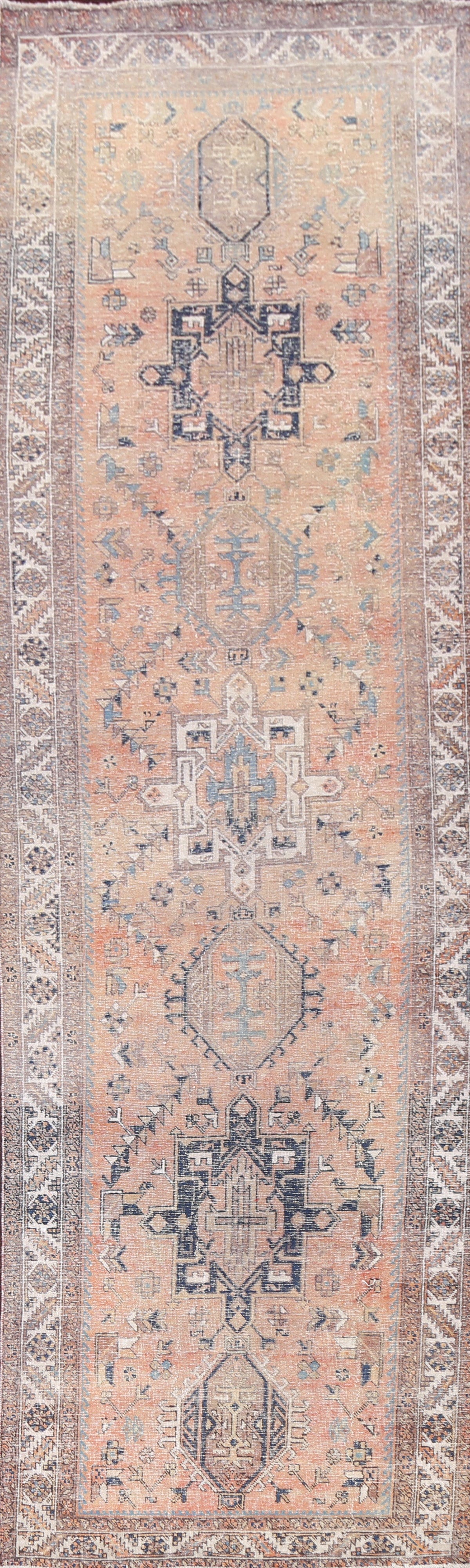 Antique Muted Distressed Heriz Persian Rug 4x14 Runner