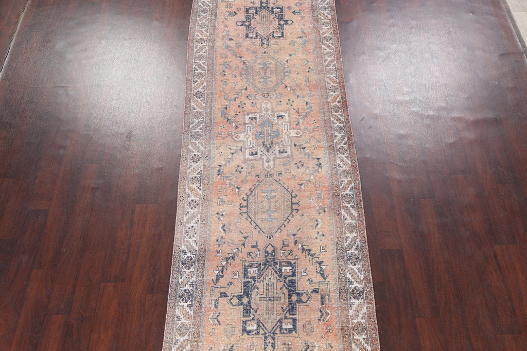 Antique Muted Distressed Heriz Persian Rug 4x14 Runner