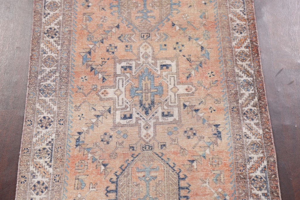 Antique Muted Distressed Heriz Persian Rug 4x14 Runner