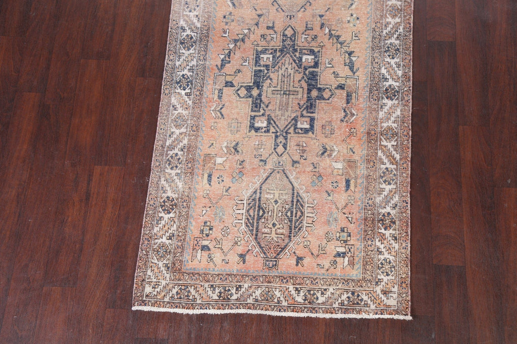 Antique Muted Distressed Heriz Persian Rug 4x14 Runner