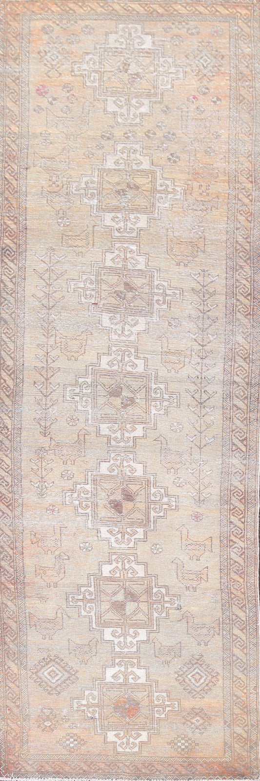 Antique Muted Runner Shiraz Persian Rug 3x13