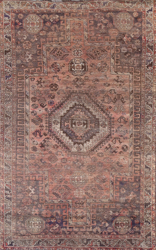 Pre-1900 Antique Vegetable Dye Qashqai Persian 5x8 Rug