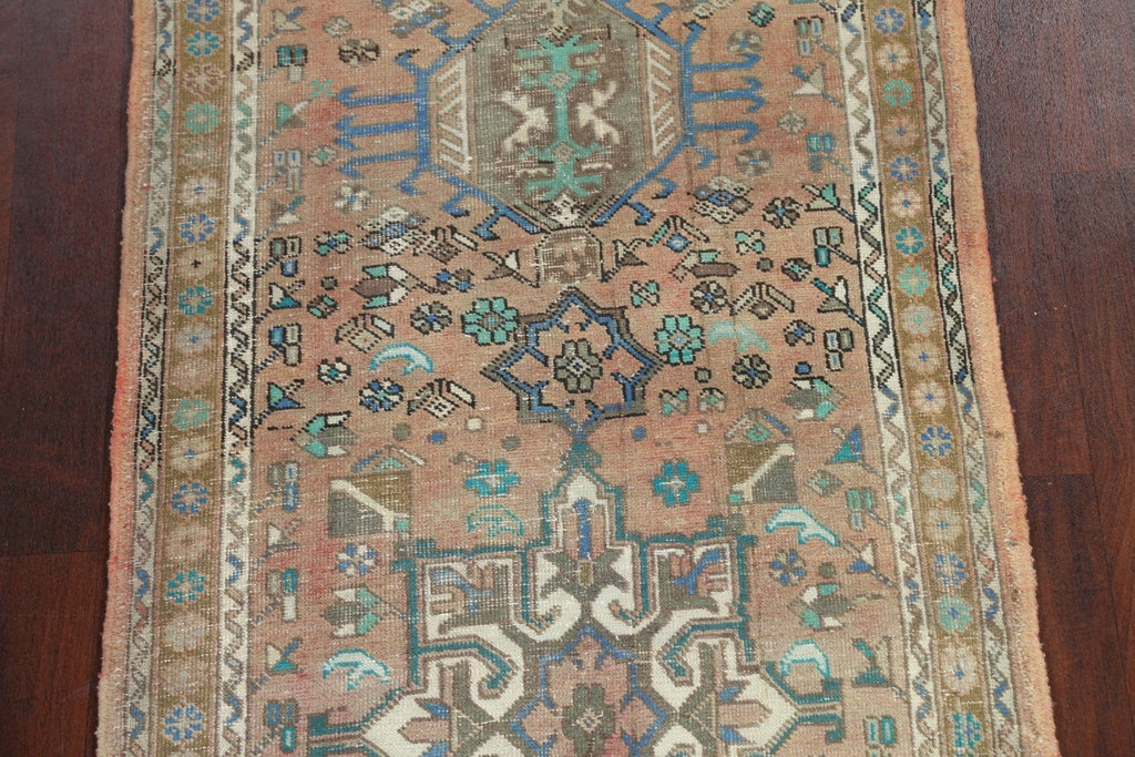 Distressed Heriz Serapi Persian Runner Rug 3x13