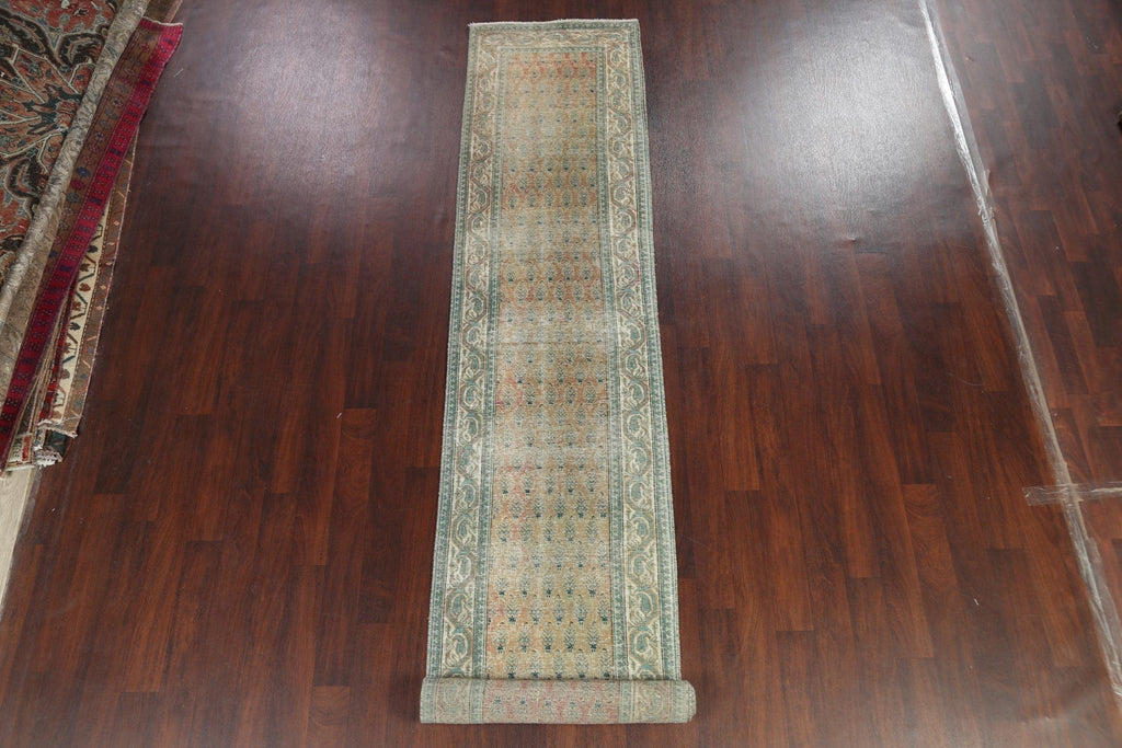 Distressed Tabriz Persian Runner Rug 3x16