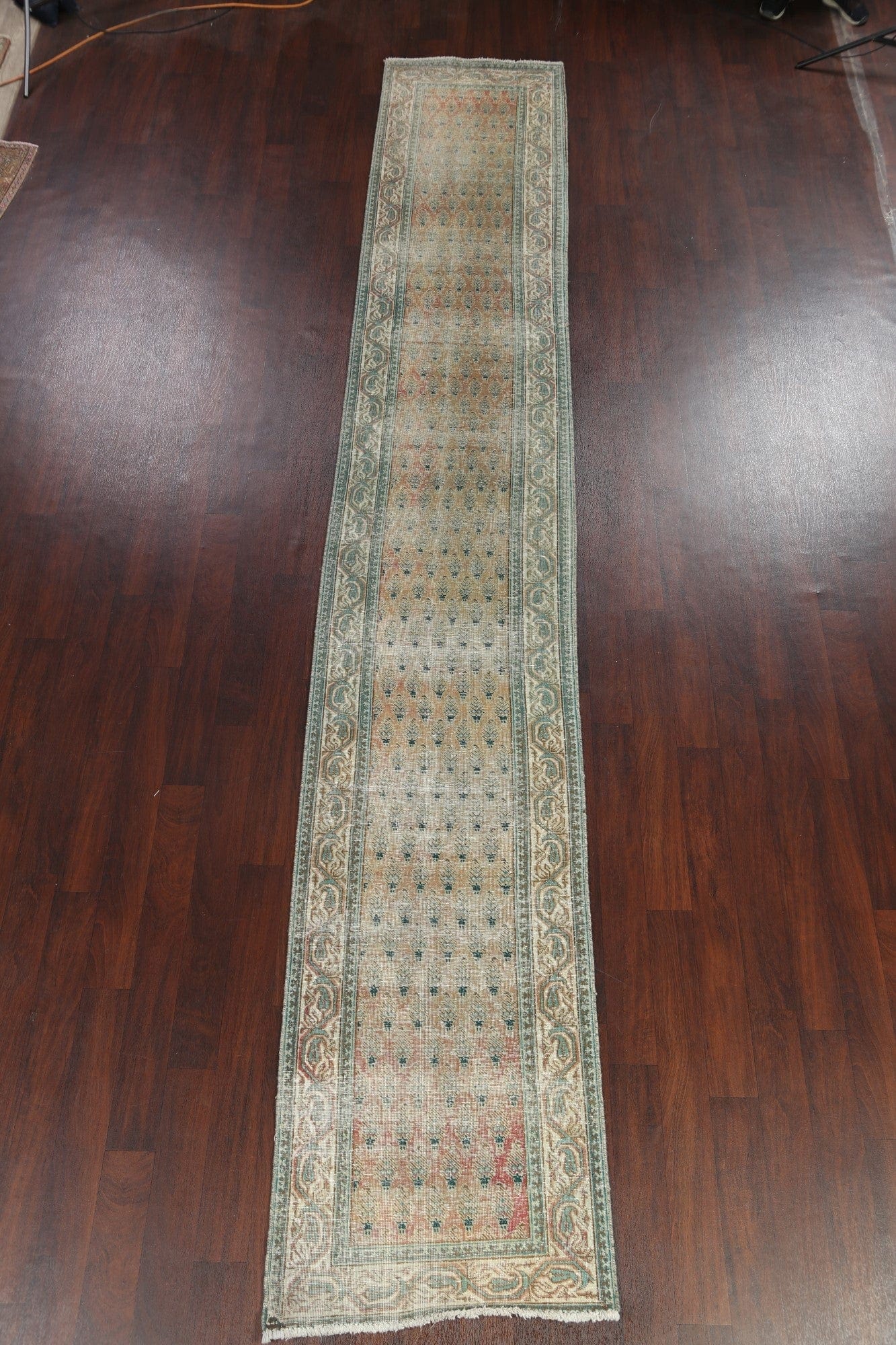 Distressed Tabriz Persian Runner Rug 3x16