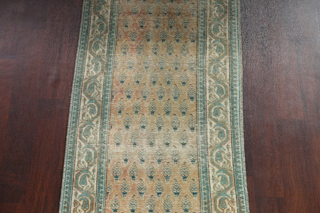 Distressed Tabriz Persian Runner Rug 3x16