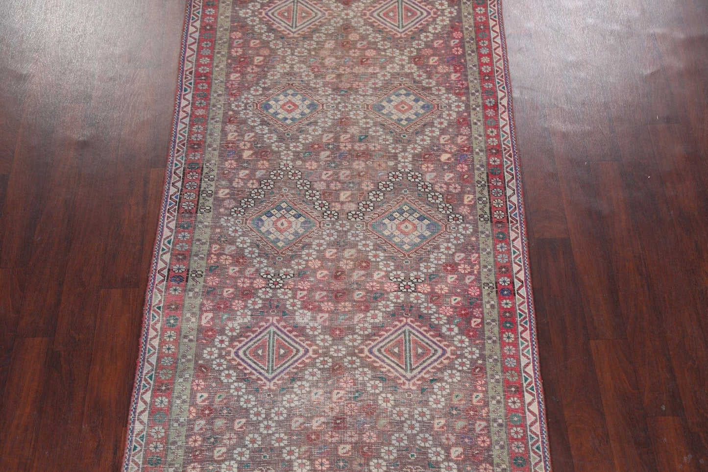 Distressed Tabriz Persian Runner Rug 4x10