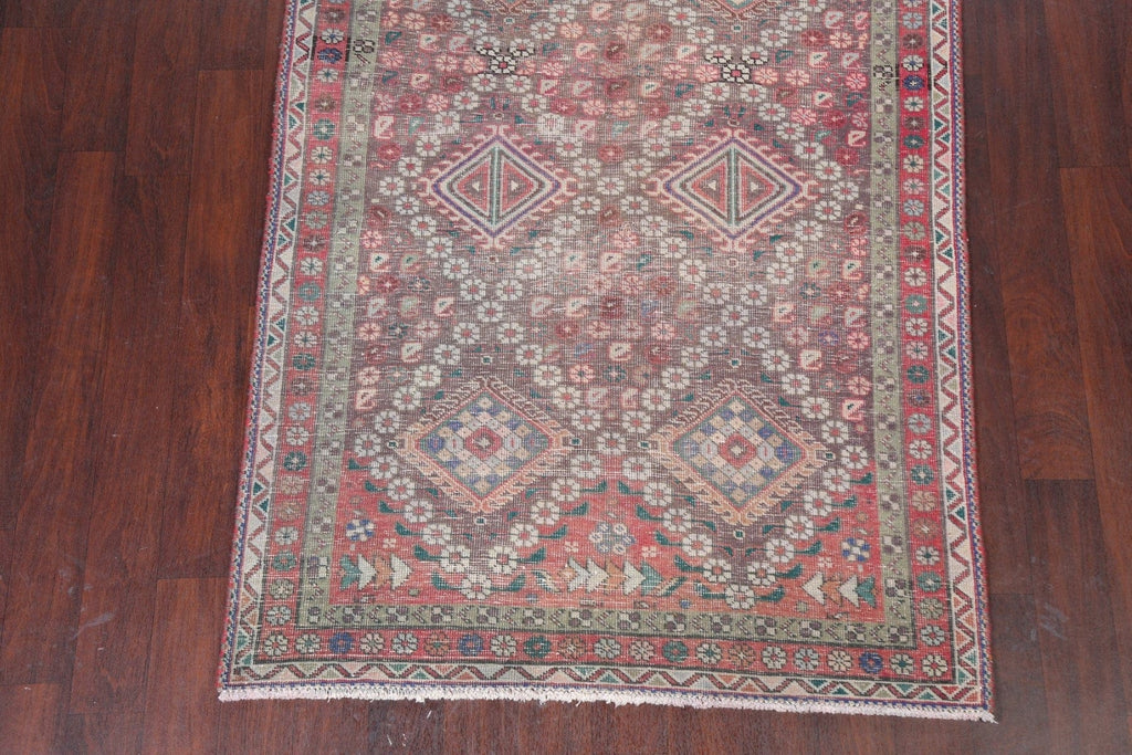 Distressed Tabriz Persian Runner Rug 4x10