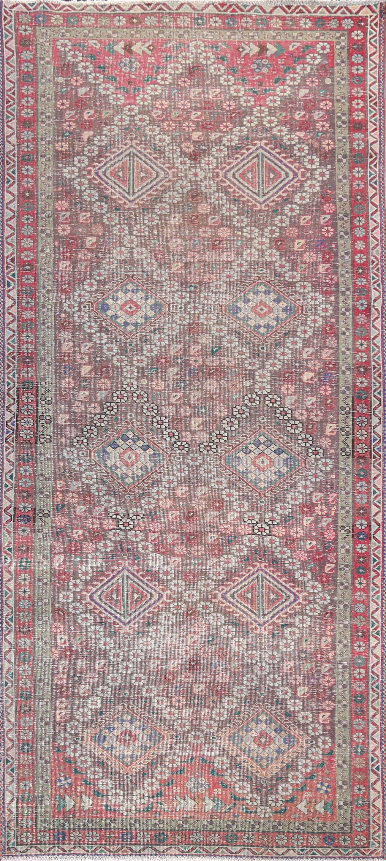 Distressed Tabriz Persian Runner Rug 4x10