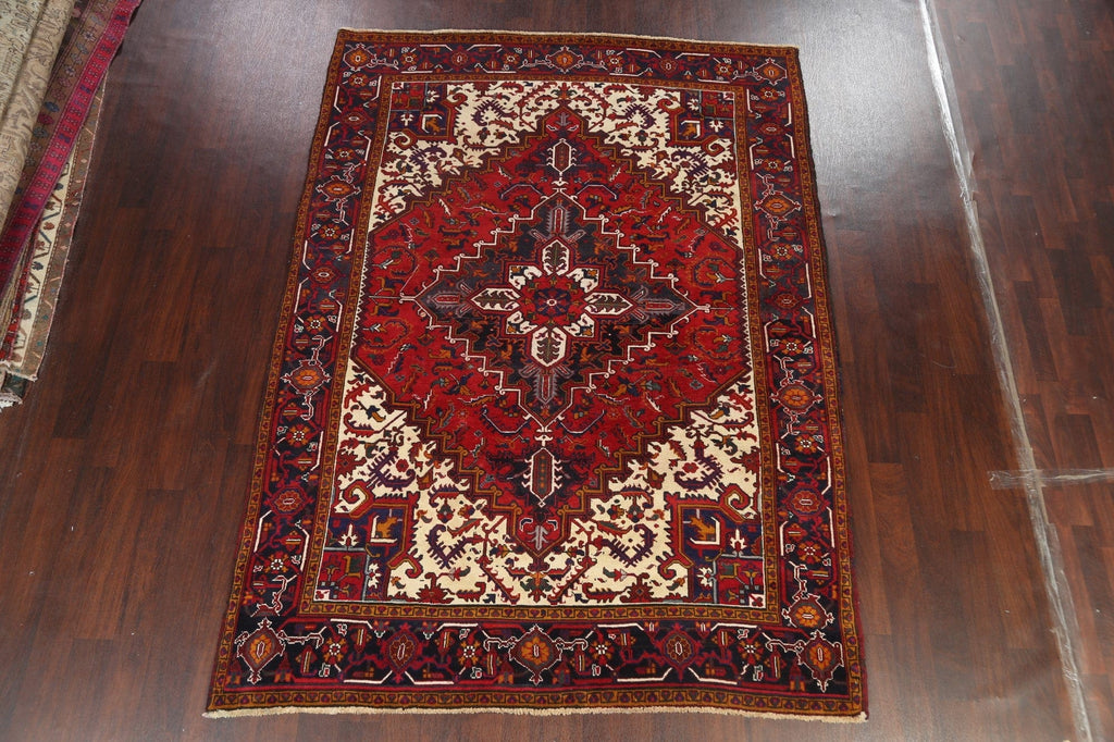 Hand-Knotted Heriz Persian Area Rug 7x9