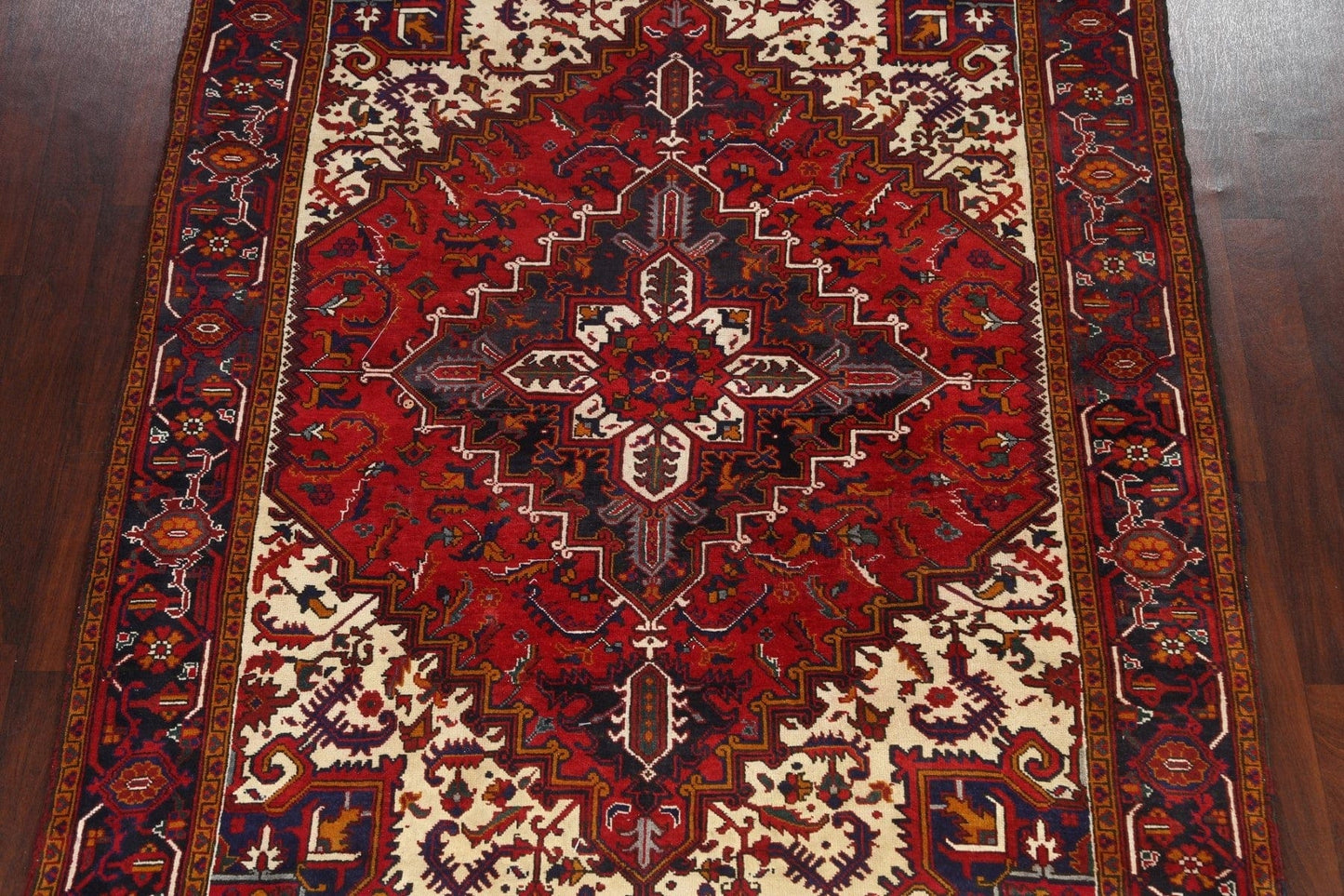 Hand-Knotted Heriz Persian Area Rug 7x9